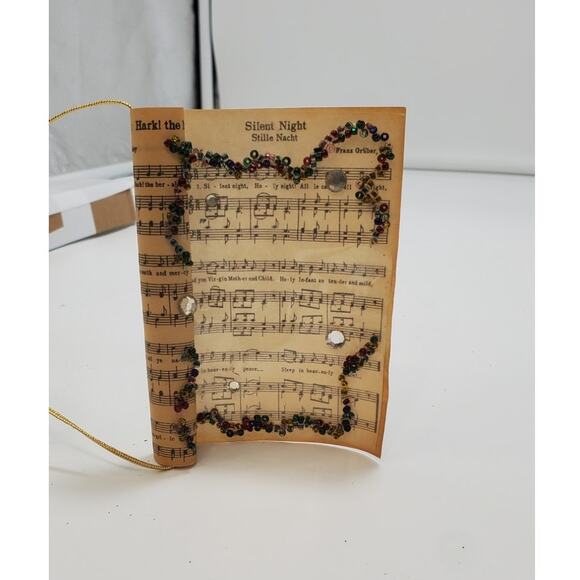 Vintage 1970's Christmas Silent Night Holy Night Sheet Music Ornament - Picture 1 of 4